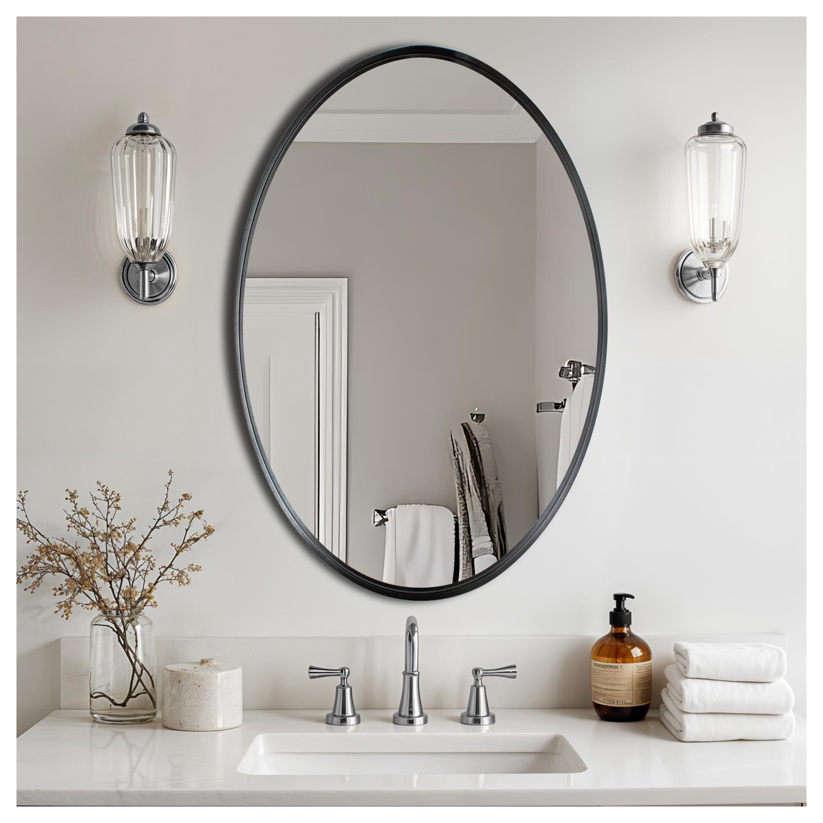 Steele Oval Mirror,  Black