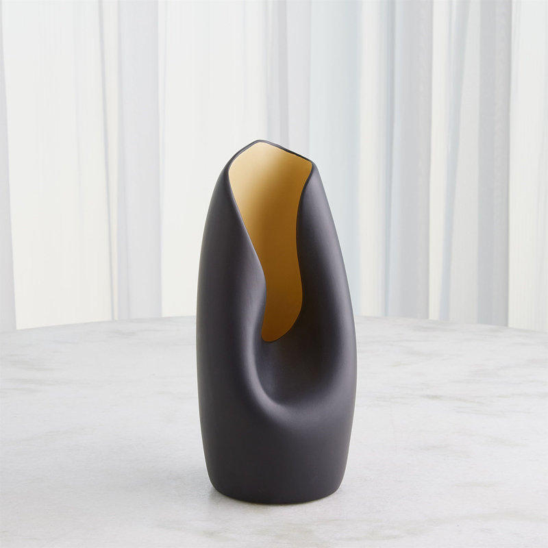 Avian Vase-Black/Gold-Sm, 15" H x 8" W x 6.5" D