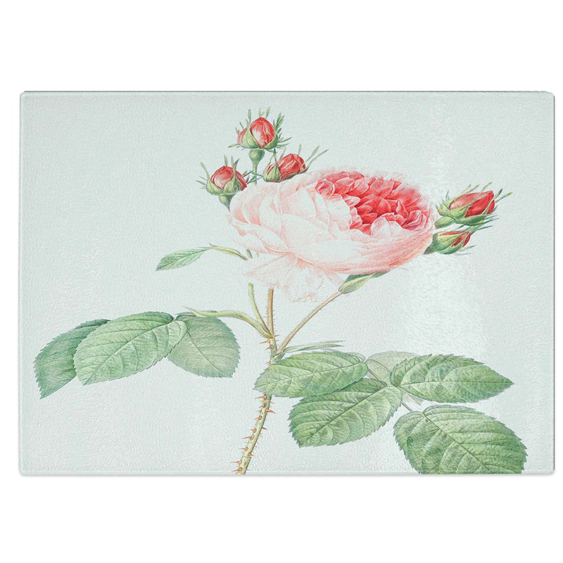 Tempered Glass a Cabbage Rose Chopping Board, 39 cm W x 28.5 cm L