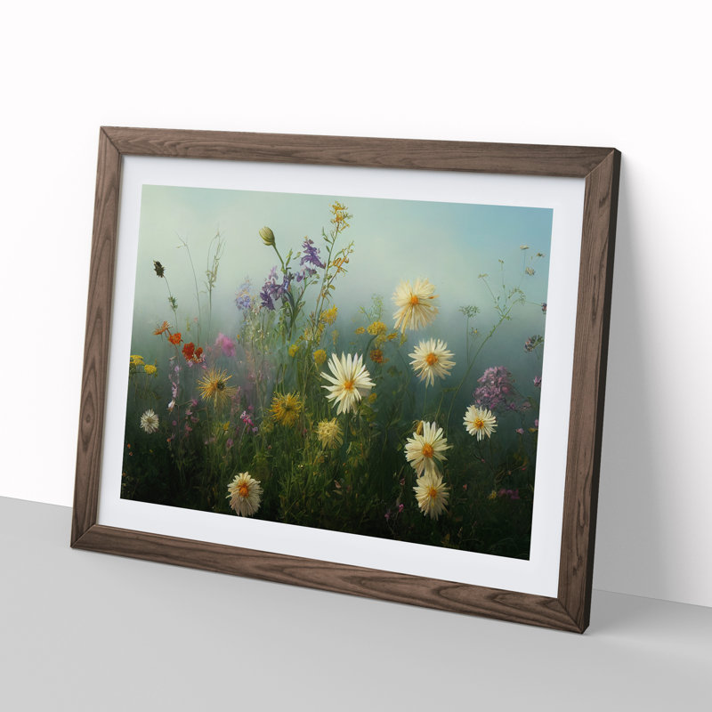 Resplendent Wildflowers - Single Picture Frame Painting, 46cm H x 64cm W x 2cm D, Walnut Framed
