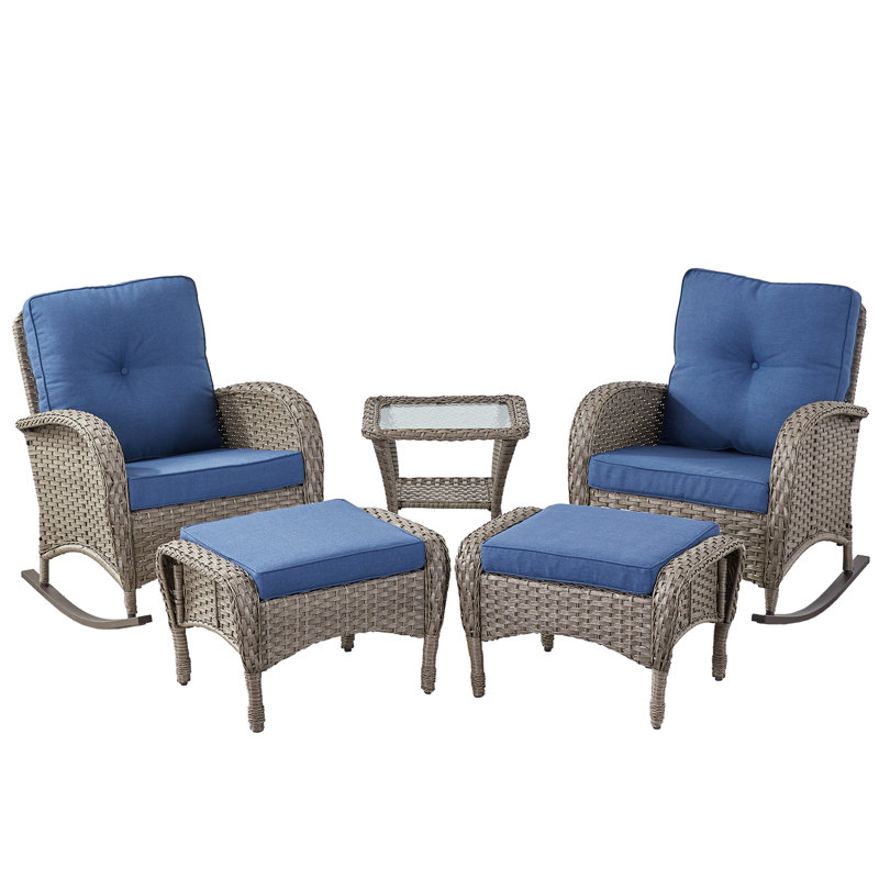 Ensemble de chaises berçantes d'extérieur avec table d'appoint Buckwalter (2 chaises, 1 table d'appoint), Bleu, Oui