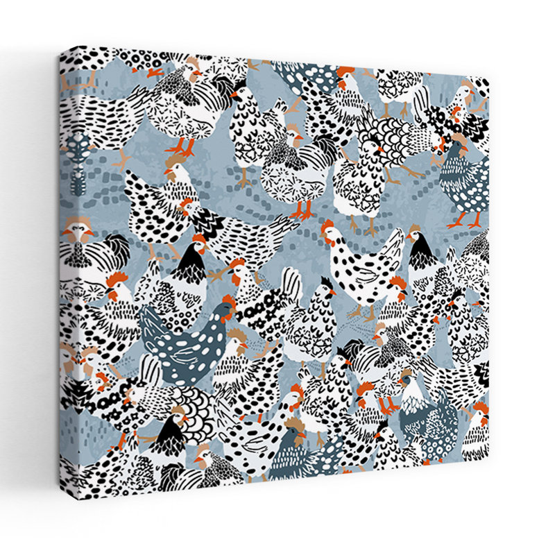 Farmhouse Chickens Pattern 1 Piece Wrapped Canvas Wall Art, 91.44 cm H x 91.44 cm W