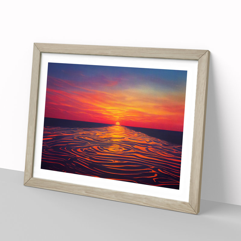 XH1022-1132X Awe Inspiring Ocean Sunset - Single Picture Frame Print, 46cm H x 64cm W x 2cm D, Oak Framed