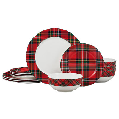 Mikasa Tartan Scallop 12 Piece Dinnerware Set, Service for 4