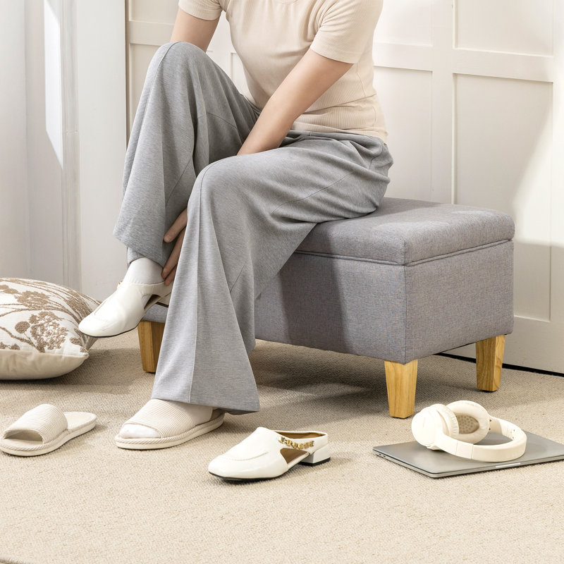 Angella Polyester Upholstered Storage Bench, 36cm H x 71cm W x 37cm D, Light Grey