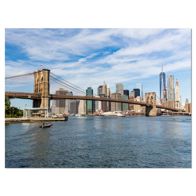 Summer Day Brooklyn Bridge Cityscape Photographic Print on Wrapped Canvas