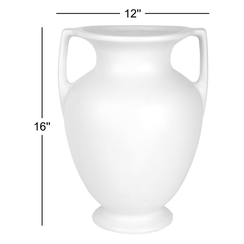 16" Two-Handle Ceramic Vase – Classic Home Décor for Shelves & Tables, White