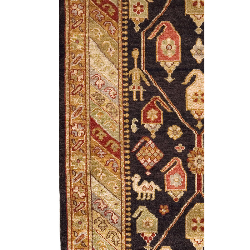 Wool Oriental Area Rug in Black/Brown/Red/Beige, Runner 3'6'' x 6'