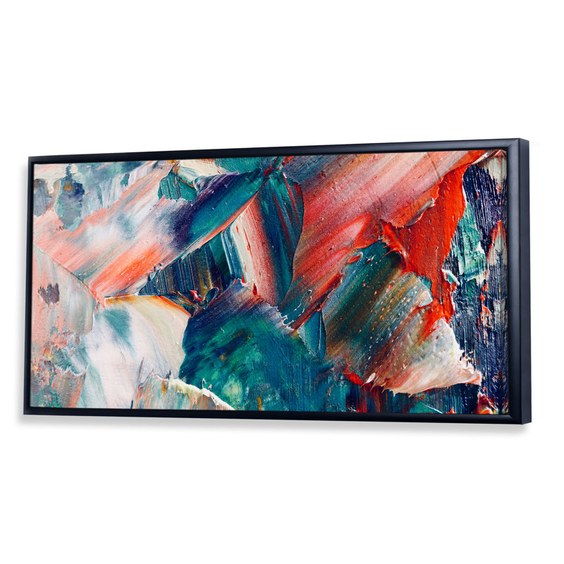 Peinture abstraite colorée Strokes, art moderne sur toile, Cadre noir, L 32 po x H 16 po