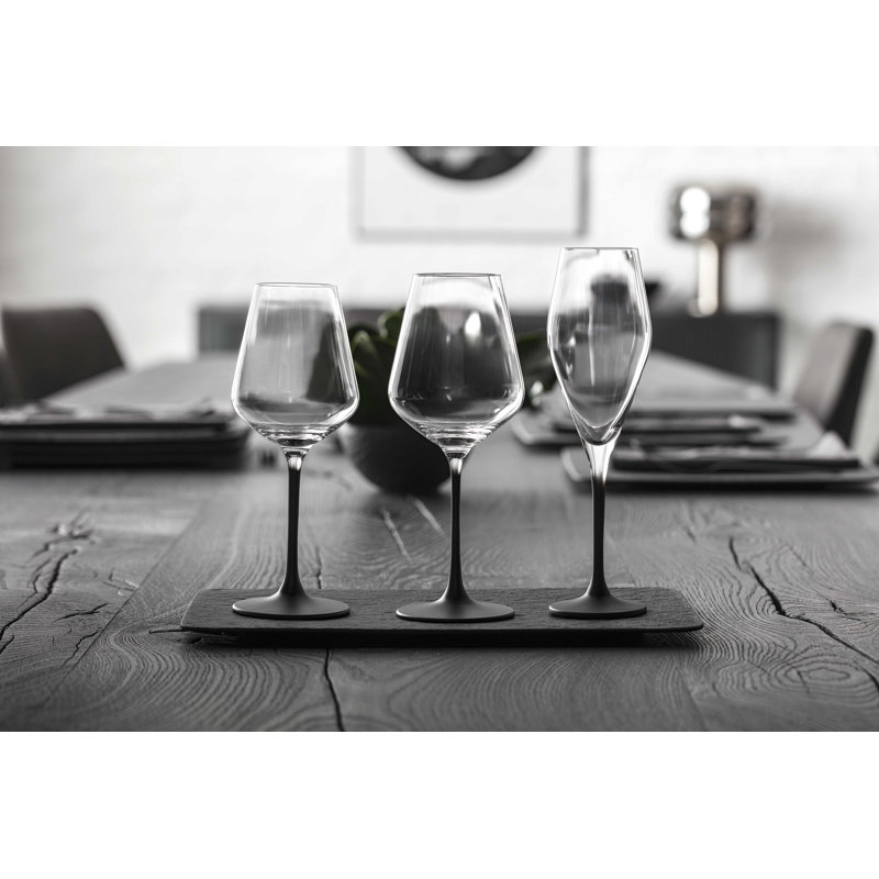 Elegant Black Stem Crystal Champagne Flutes, Set of 4