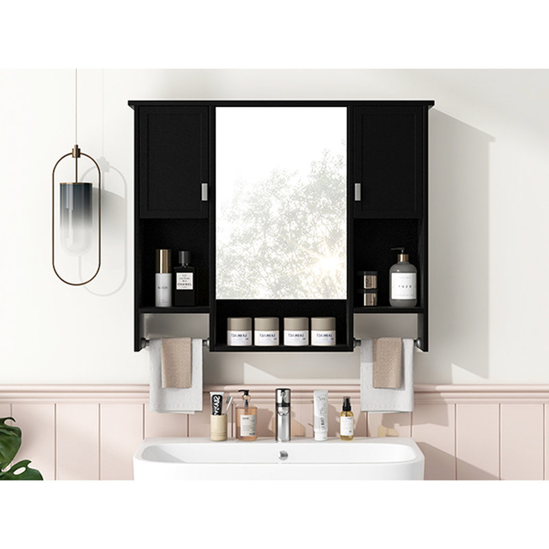 Wall Mounted Bathroom Cabinet With Towel Hook - Convenient And Practical 35'' X 28'' Storage Mirror Sophisticated Design For Your