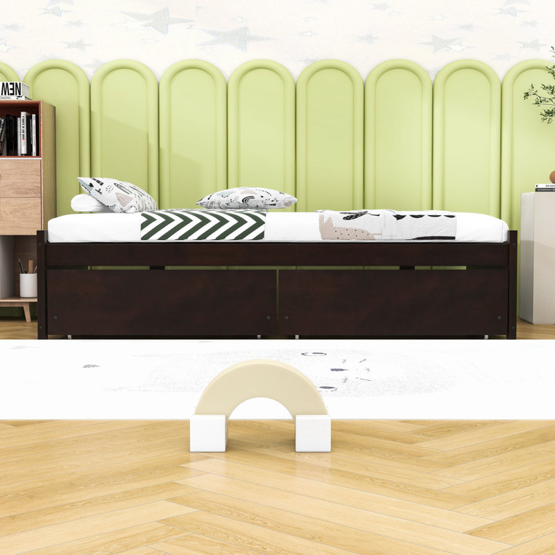 Lit plateforme élégant en bois avec tiroirs de rangement, Espresso