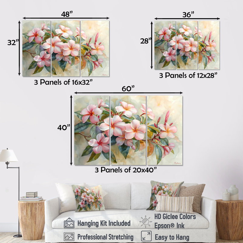 Ensemble de salon Tidiane - Plumeria Wall Art, Toile tendue, H 32 po x l 48 po x P 1 po