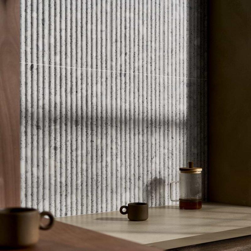 Terrazzo Italy Fluted 12x24 Honed Terrazzo Tile, Sacra Bianco White