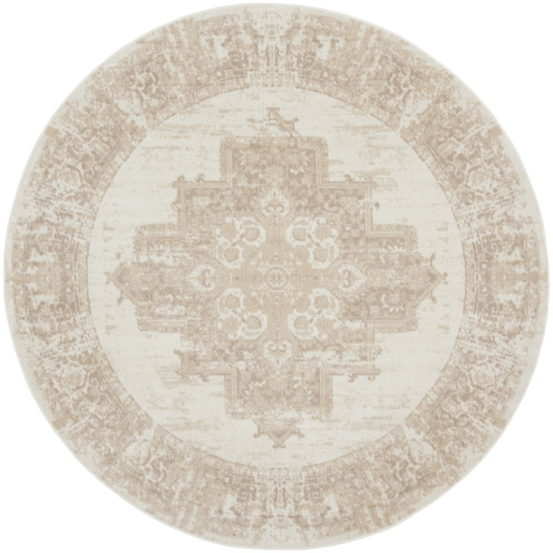 Burnie Oriental Ivory/Beige Area Rug, Round 8'
