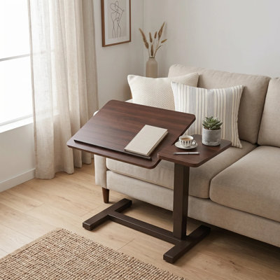 Contemporary Rolling C-Shaped End Table with H-Shape Base and Stoppers