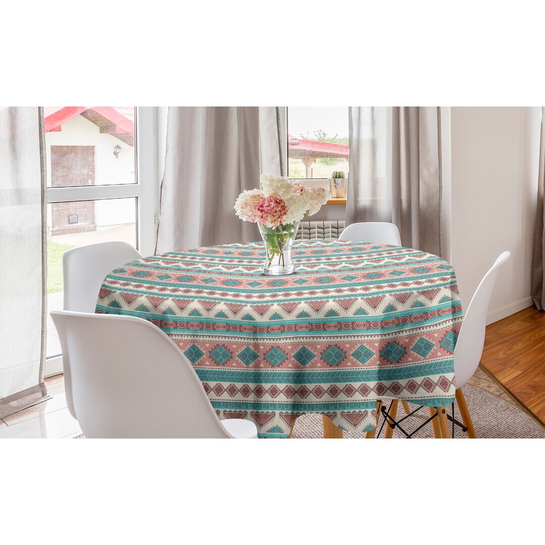 Runde Tischdecke, Aztec Art Style, Stammes, Pfirsich Creme Aqua