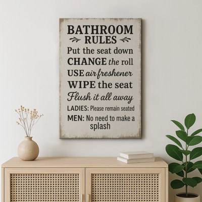 "Bathroom Rules", art mural, impression sur toile, impression sur toile encadrée