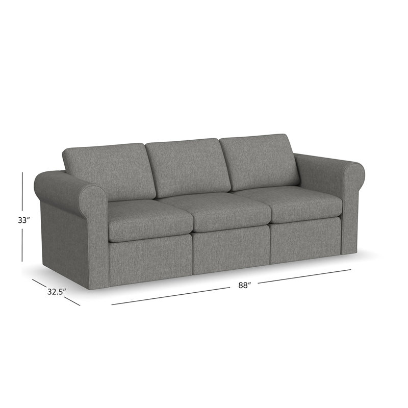 Lockheart 88" 3-Seat Modular Sofa Smoke Roll Arm, Gray