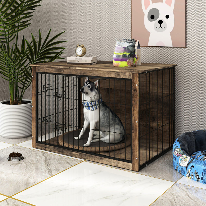 Mobilier de chenil spacieux pour animaux avec portes doubles - douillet pour l'intérieur