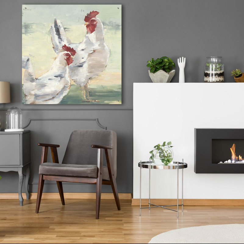 «Chicken Run» par Ethan Harper, art mural en verre acrylique, H 36 po x l 36 po x P 0,2 po