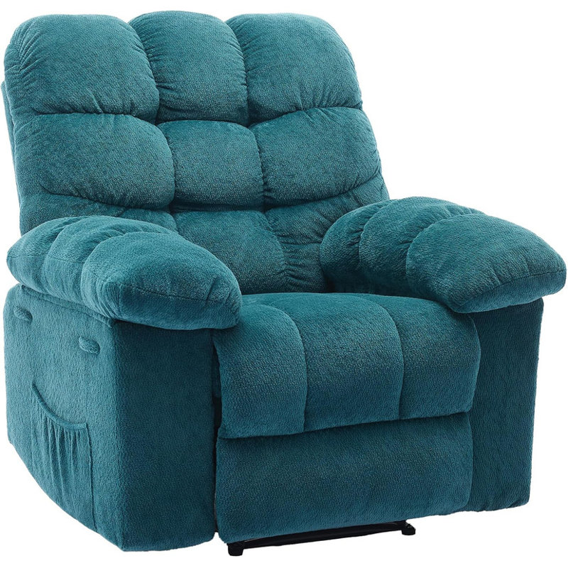 Manual Recliner Chair, Overstuffed Breathable Fabric Reclining Sofa with Side Pocket for Living Room, Blue