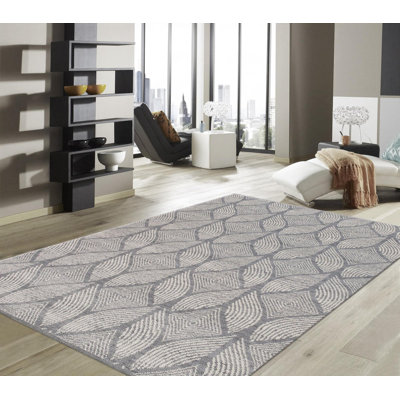 Tapis géométrique argenté en laine / coton à motif géométrique fait à la main 5 pi x 7 pi 6 po