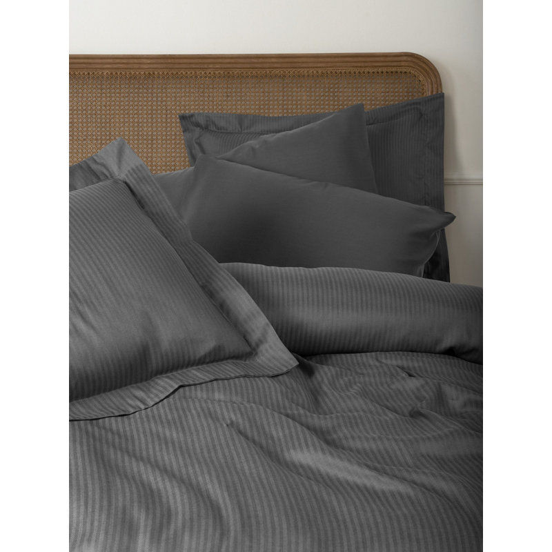 Luxury Double Quilt Cover Set, Anthracite, 79.0 x 86.6 inches | 60% Lyocell / 40% Cotton, Reactive Printing, Machine Washable, 145 Thread Count | Includes 2 Oxford Pillowcases (19.7 x 27.6 inches) with Envelope Closure
