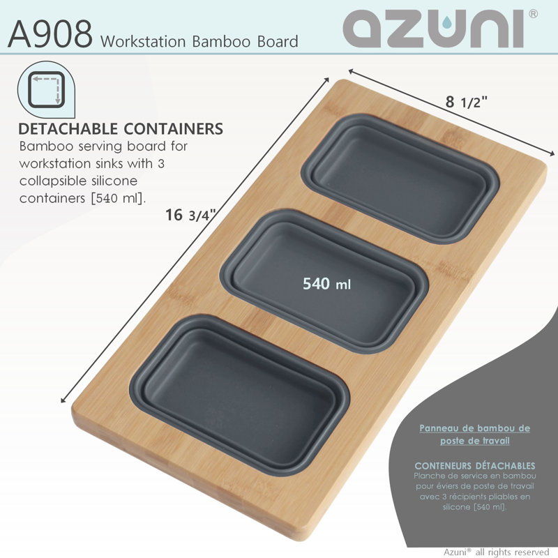 Kitchen Sink Bamboo Serving Board Set With 3 Collapsible Containers, 0.87" H x 18" W x 8.5" D