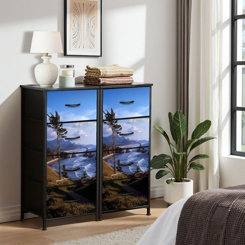 4 Drawer Dresser for Bedroom, Narrow Chest of Drawers, Wooden Top and Study Iron Frame 18"x37.5"-(WxH)