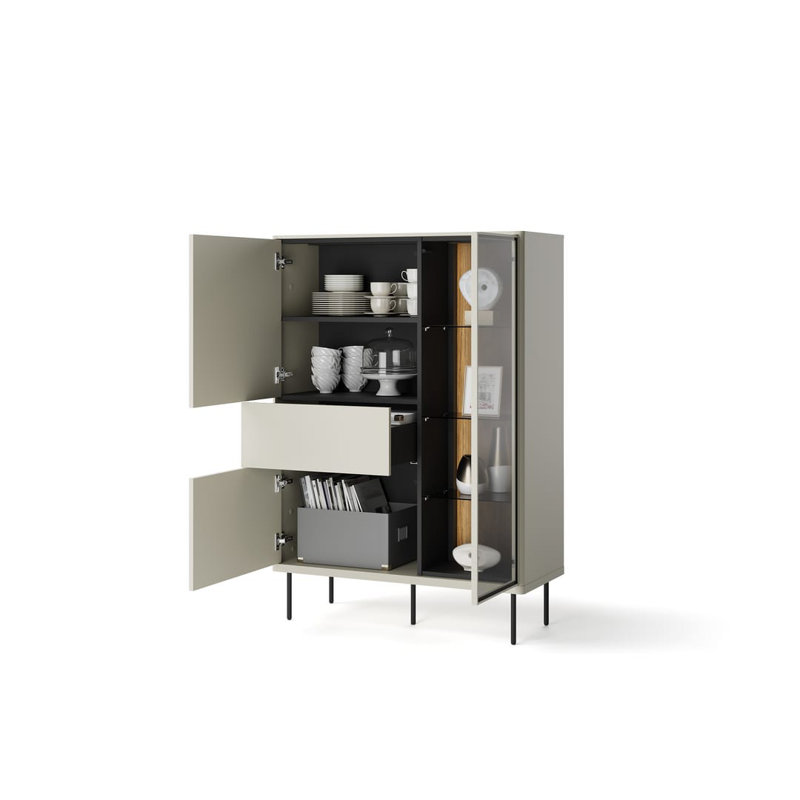 Besseris 1 Display Cabinet in Cashmere & Dark Oak - Elegant Storage with LED Lighting