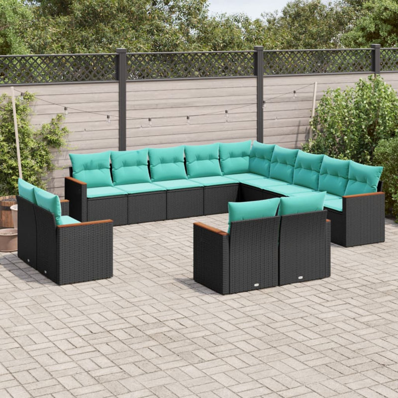  Ensemble de canapé de patio 13 pièces avec coussins en rotin de polyester noir