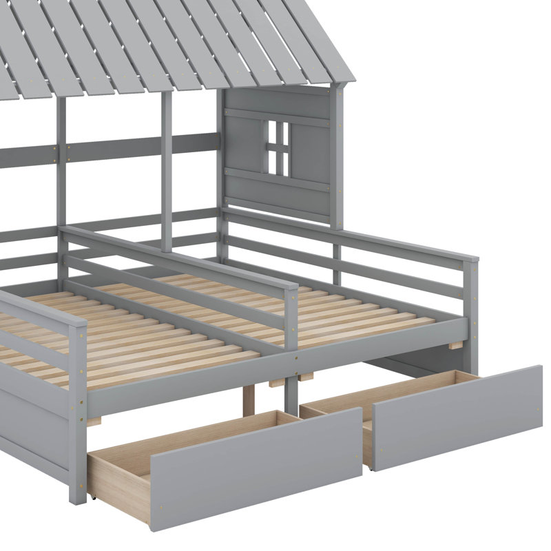 Lits plateforme simples avec tiroirs, Gris