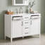 Meuble-lavabo autoportant avec comptoir intégré en composite, tablettes réglables et charnières à fermeture en douceur-470694810