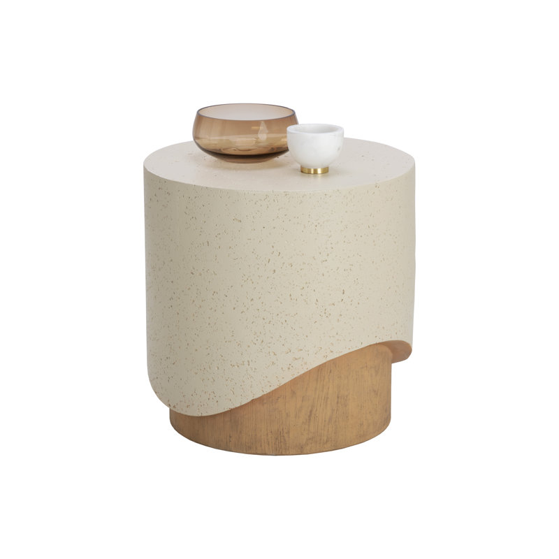 Kaizar Round Concrete Outdoor Side Table - Cream