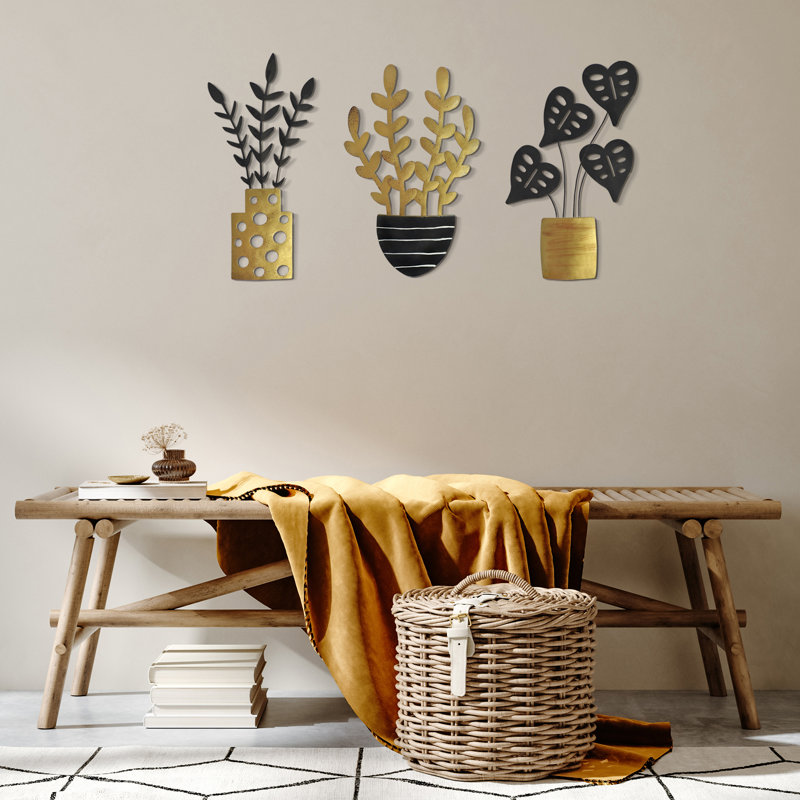 Metal Wall Decor, 10" Three Plants Set
