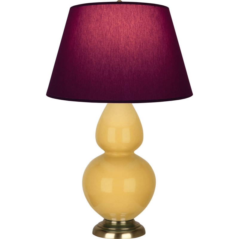 Lampe de table double gourde en céramique, Jaune coucher de soleil glacé / laiton, Prune / lavande, Laiton