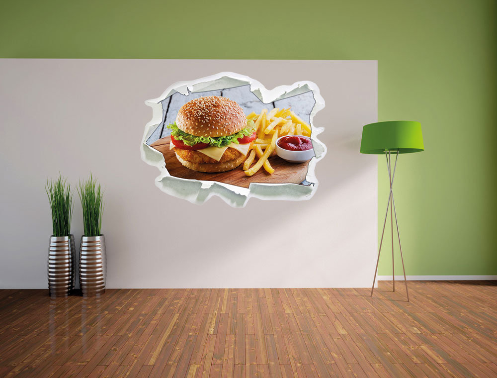 Wandtattoo Chickenburger mit Pommes