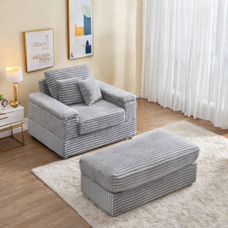 Chaises d'appoint en velours côtelé avec coussins et coussin d'assise moelleux, Tissu gris