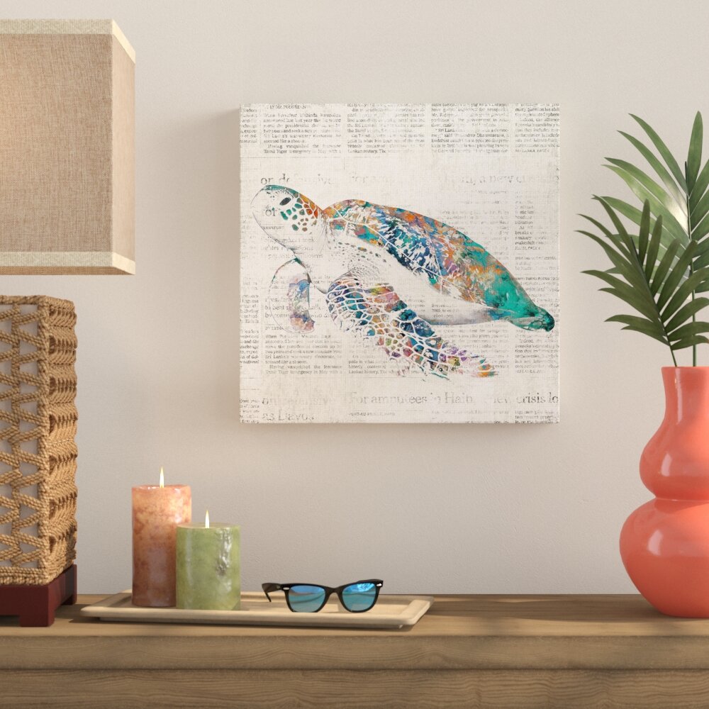 The Stupell Home Decor Collection Sea Turtle on Aged Newspaper Wall Art 