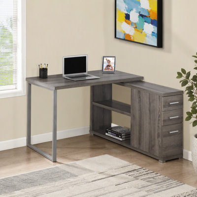 Computer Desk, Home Office, Corner, Left, Right Set-up, Storage Drawers, L Shape, Work, Laptop, Brown Laminate, Grey Metal, Contemporary, Modern