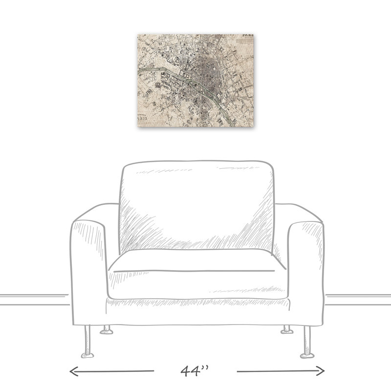 Carte rétro de Paris sur toile, H 16 po x l 20 po x P 1,25 po