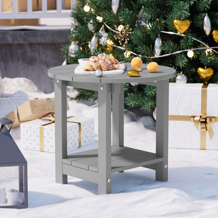 Harada 18 Inch Round Outdoor Side Table Adirondack Plastic/Resin Patio Side Table Weather Resistant End Table with Storage Shelf