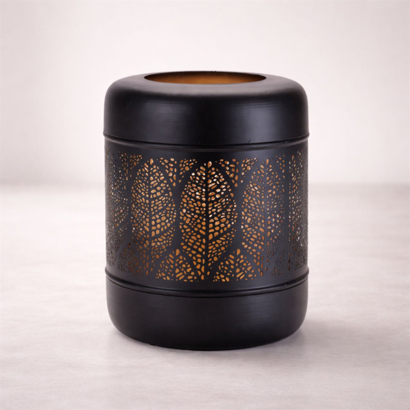 Cut Metal Leaf Pattern Lantern 9.25"H, 9.35" H x 8.1" W x 8.05" D