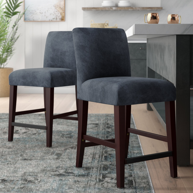 Tabouret de bar et de comptoir Hadrien, Tabouret de comptoir (siège d'une hauteur de 26 p, Espresso, Velours océan classique