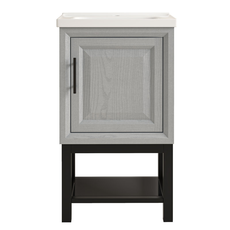 Meuble-lavabo autoportant de 51 cm (20 po) avec lavabo en céramique et rangement - Gris, Gray