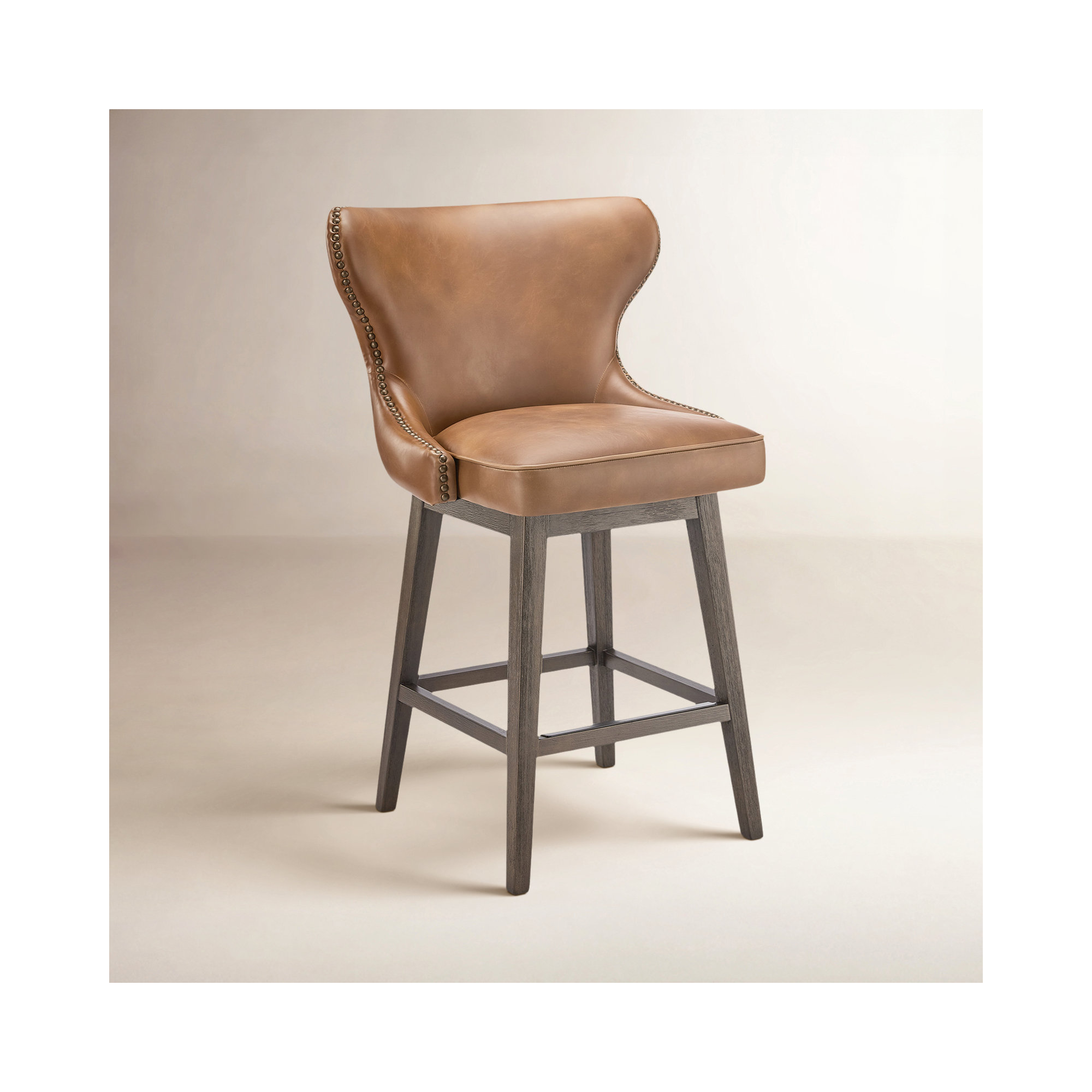 Caraline Leather Swivel Stool, Counter Stool (26" Seat Height), Wax Brown Faux Leather