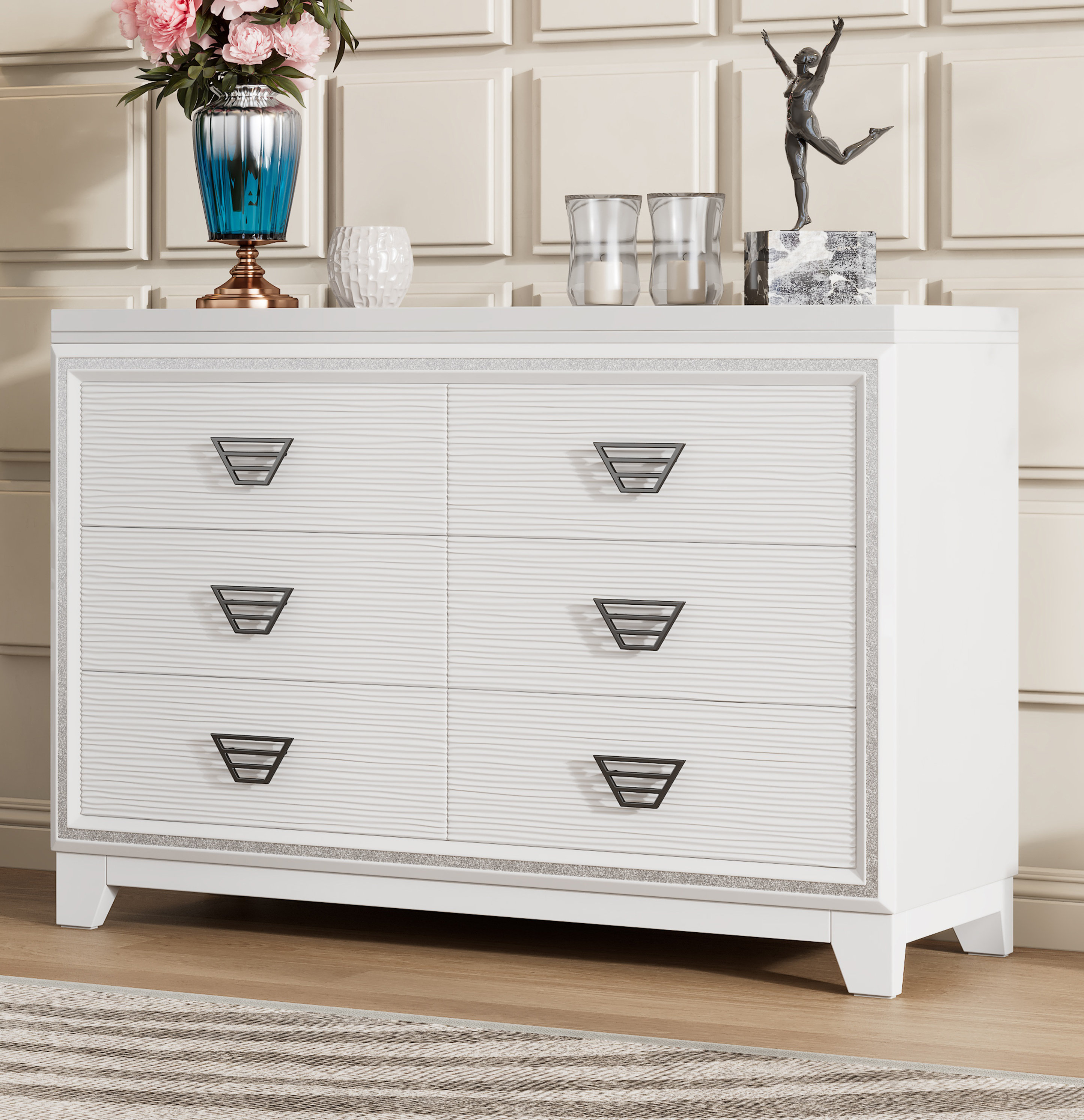 Mercer41 Elegant Dresser with Metal Handle and Sparkling Shiny ...