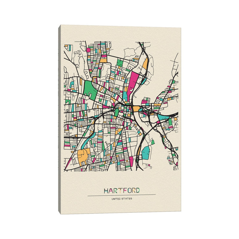 Hartford, Connecticut Map by Ayse Deniz Akerman - Wrapped Canvas Gallery-Wrapped Canvas Giclée, 20.32 cm H x 30.48 cm W