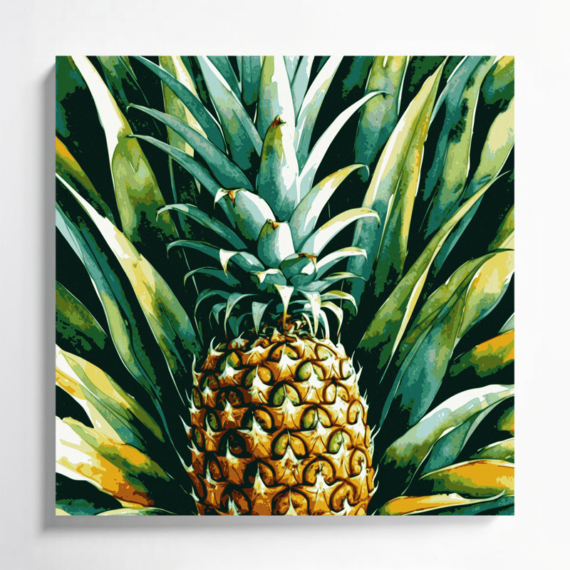 Botanical Pineapple Plant Brown Canvas Wall Art, 32" H x 32" W